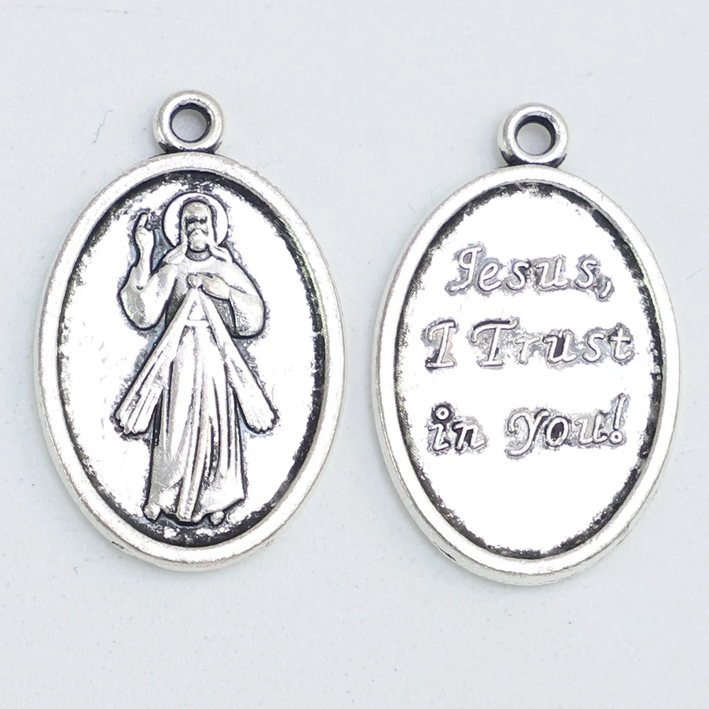 1 Inch Catholic Divine Mercy Pendant Jesus I Trust in You Medal