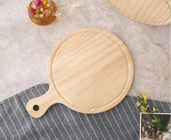 Customize Wooden  Plate For Restaurant Round Cutting Board Fruit Cheese Board With Handle