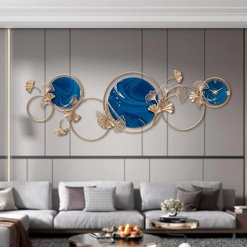 European Individuality Luxurious Ginkgo Biloba Metal Decorative Wall Clock Creative Living Room Home Decor Arts Clock
