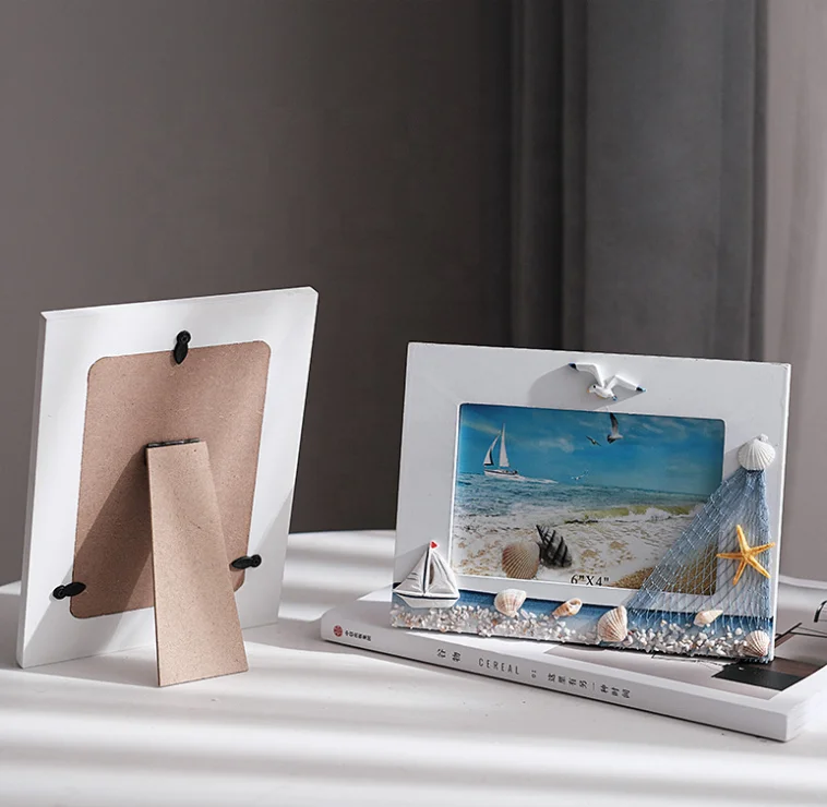 Natural Rustic 6 in Ocean Picture Frame Summer Shell Wooden Frame Creative Gifts Decorative Wood Photo Frames