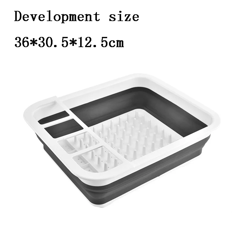 Wash folding silicone plastic rectangular double layer bowl foldable kitchen drain basket