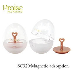 Egg-shape magnet adsorption cosmetic eye shadow case, manufacturer newly designed empty transparent plastic eye shadow container