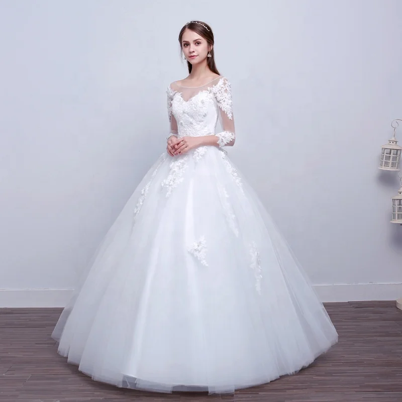 2022 Applique Tulle Mesh Princess Ball Gown Lace Satin Sexy Long Sleeve Ladies Bride Wedding Dress Glitter