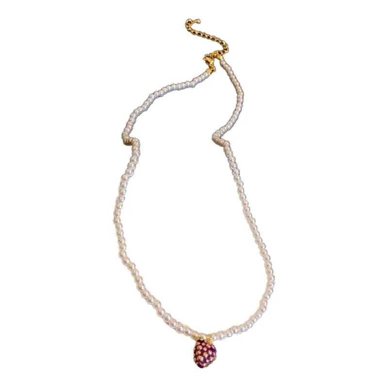 Real Gold Electroplated Pearl Fruit Series Pendant Necklace French Sweet Design Clavicle Chain Fashion Elegant