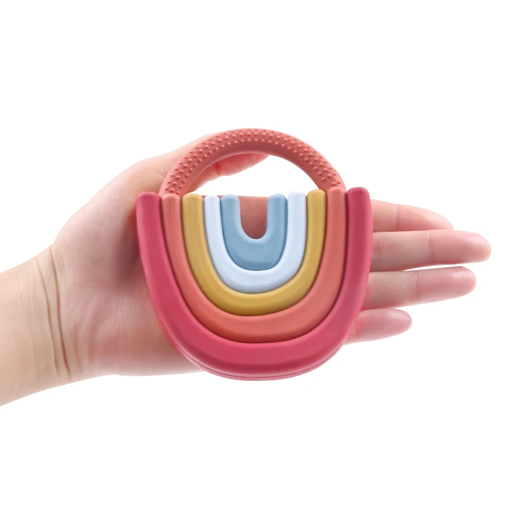 Игрушечный Прорезыватель зубов мягкие игрушки для прорезывания успокаивающие Детские радужные Силиконовые Прорезыватели