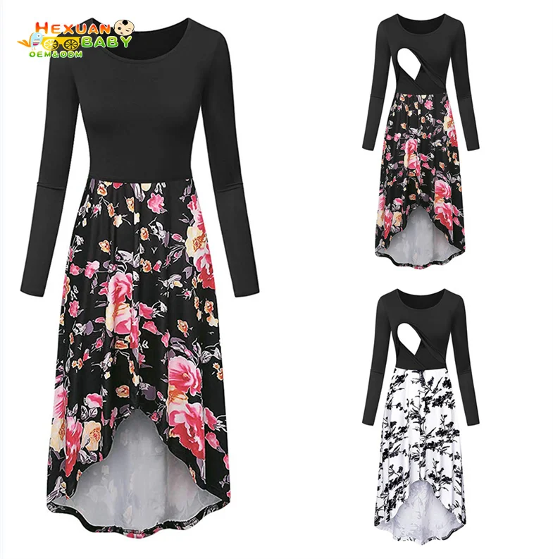 2024 New Maternity Clothing Dresses Wear Women Pregnant Nursing Clothing Solid Breastfeeding Dress