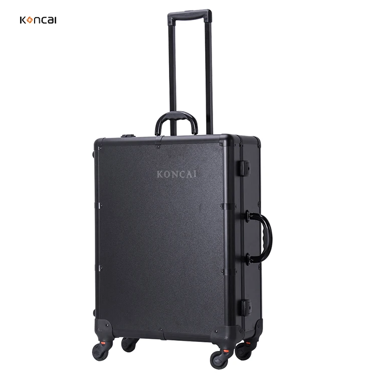 KONCAI Aluminum Make-up Case Artist Professional Rolling Trolley Beauty Makeup Cosmetic Case with Mirror Light