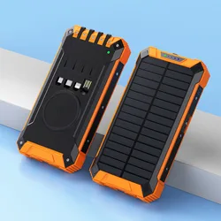 2022 New Best Waterproof Solar Power Bank 20000mah Built-in 4 Cables Qi Wireless Charger Travel Powerbank for All Phone