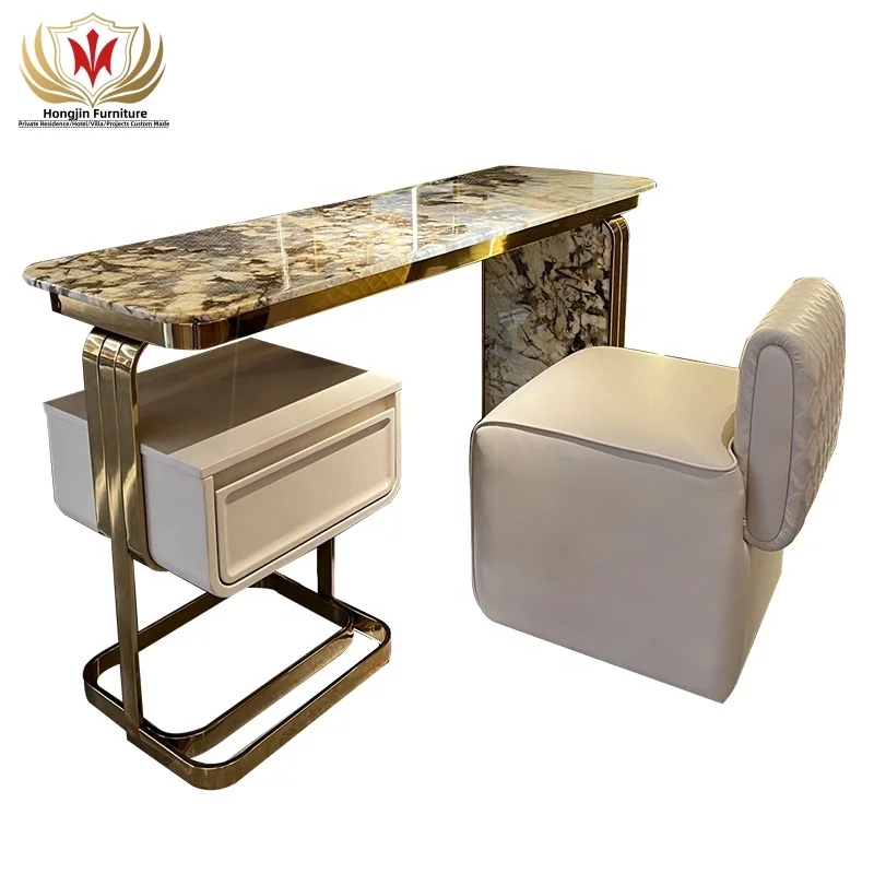HJ HOME Executive workstation home office furniture set marble 304 stainless steel luxury italian design office table