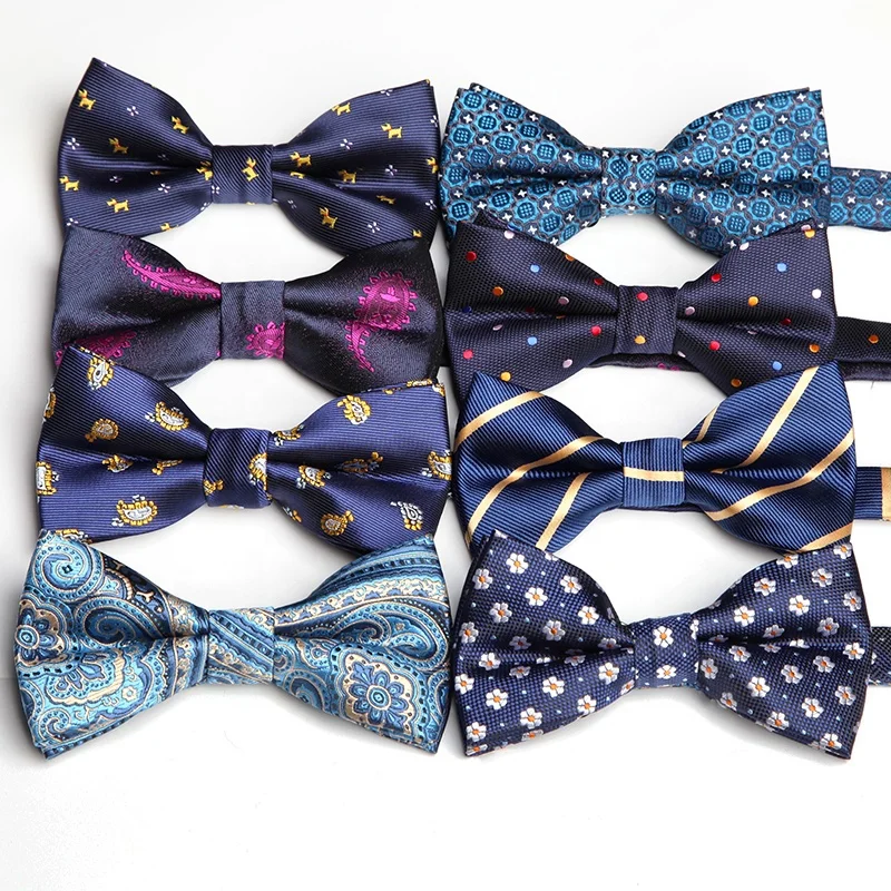 Multi colors hot sale mens polyester jacquard printing floral paisley neck bow ties red navy polka dot bowtie tie for men