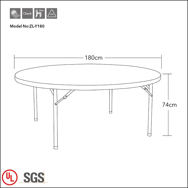 
Heavy Duty Outdoor Patio Restaurant/Garden Folding Furniture Sets 6FT Round Plastic Folding tables with 10 sets chairs Modern 