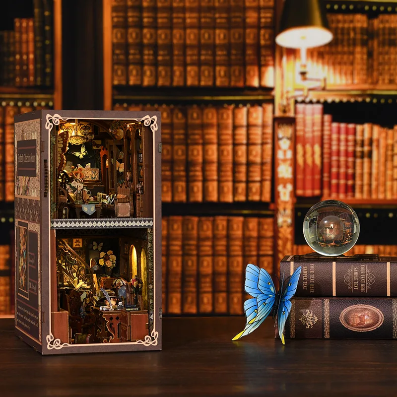 Diy book nook Girls heart butterfly collection room diy book nook handmade assembled model doll house for girls creative gift
