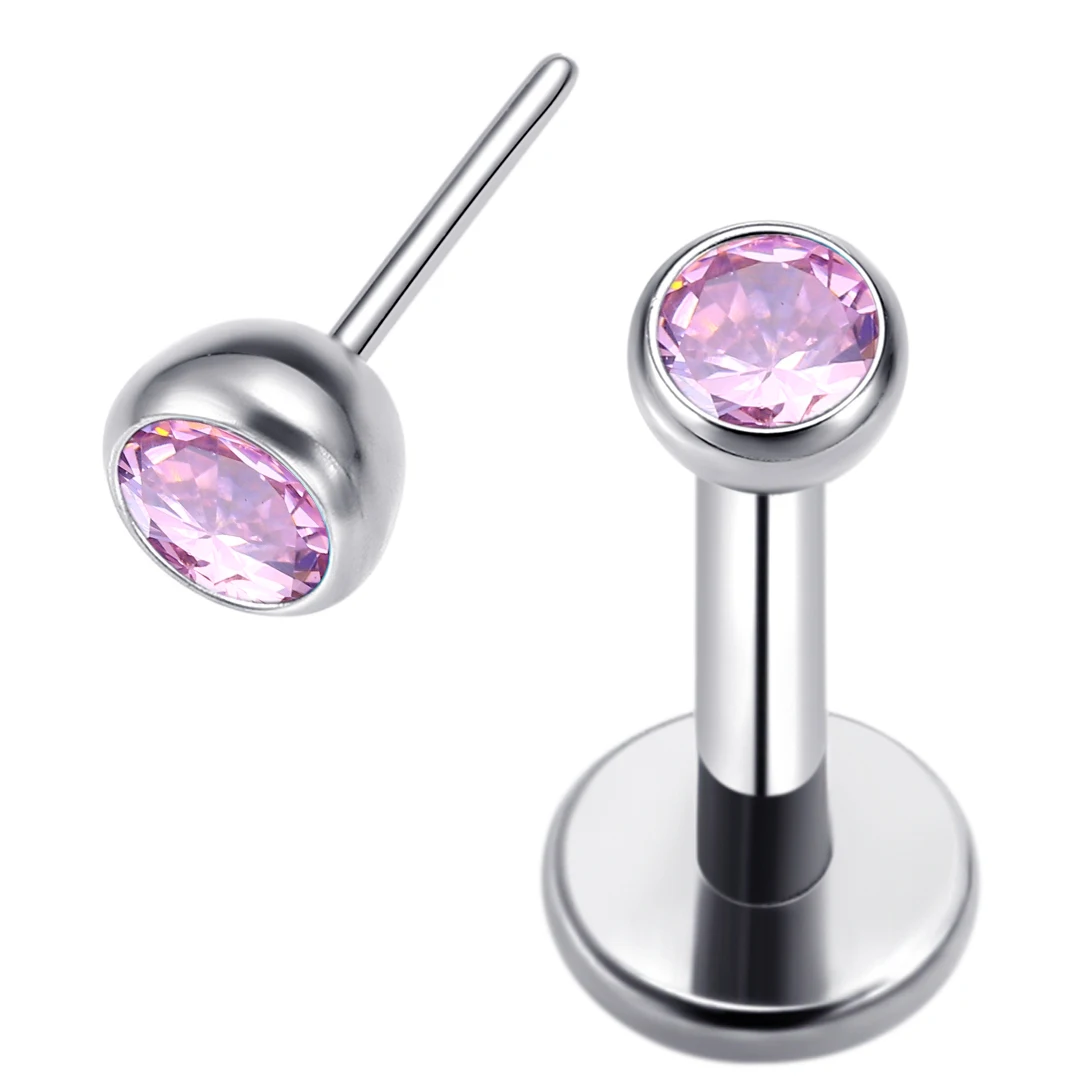 Eternal Metal ASTM F136 Titanium With Multiple Color Zircon Threadless Push Pin Labret Piercing Jewelry