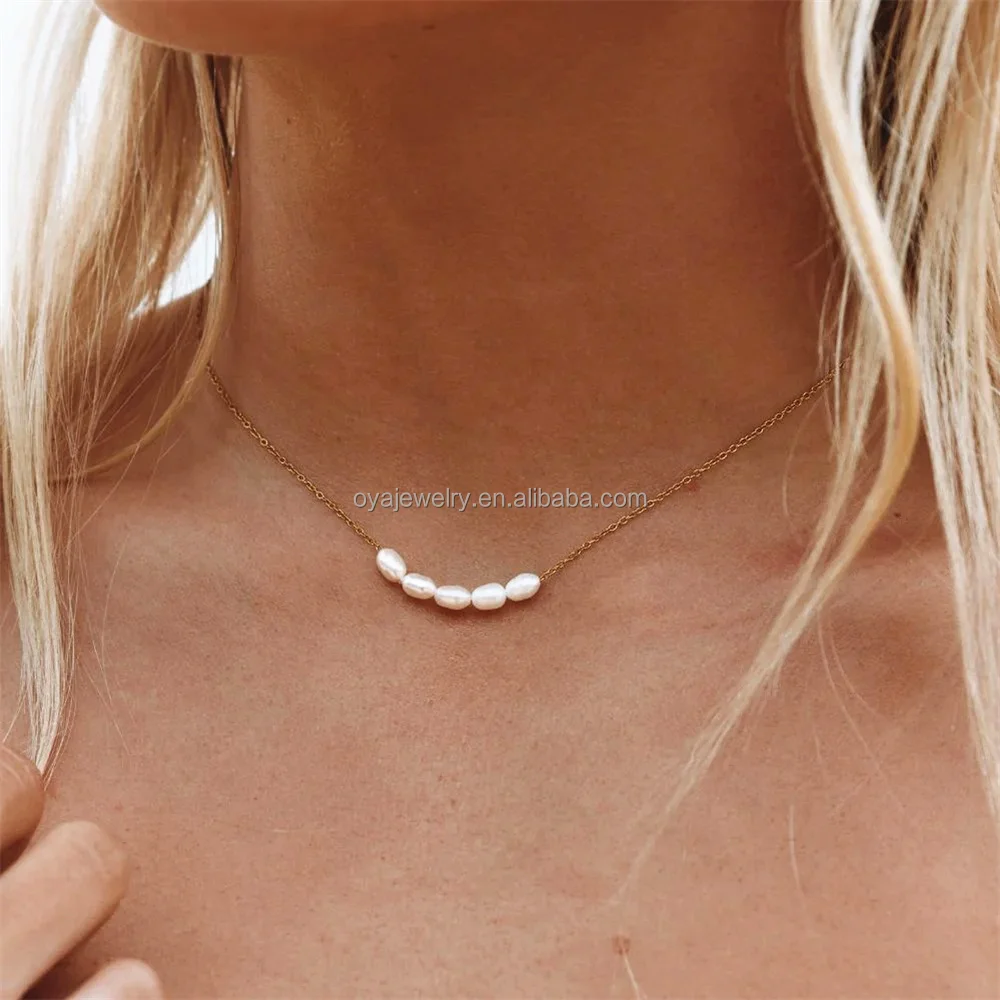 OYA Custom Jewelry Design Production Fashion 18K Gold Plated Stainless Steel Freshwater Pearl Pendant Necklace Wholesale