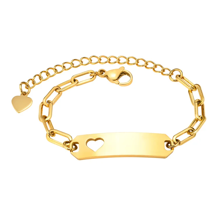 Cute children bracelets gold plated stainless steel hollow heart blank charm bracelet for kid