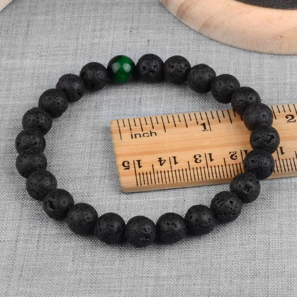 Бусины из черной вулканической лавы 8 мм красочный тигровый глаз очаровательный браслет с распылителем эфирных масел