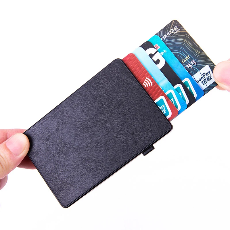 Anti-theft brush right side switch automatic card box Anti-degaussing carbon fiber card holder Aluminum alloy push card box