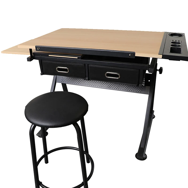 
Height Adjustable Drafting Draft Desk Drawing Table Desk Tiltable Tabletop Stool and Storage Drawer 