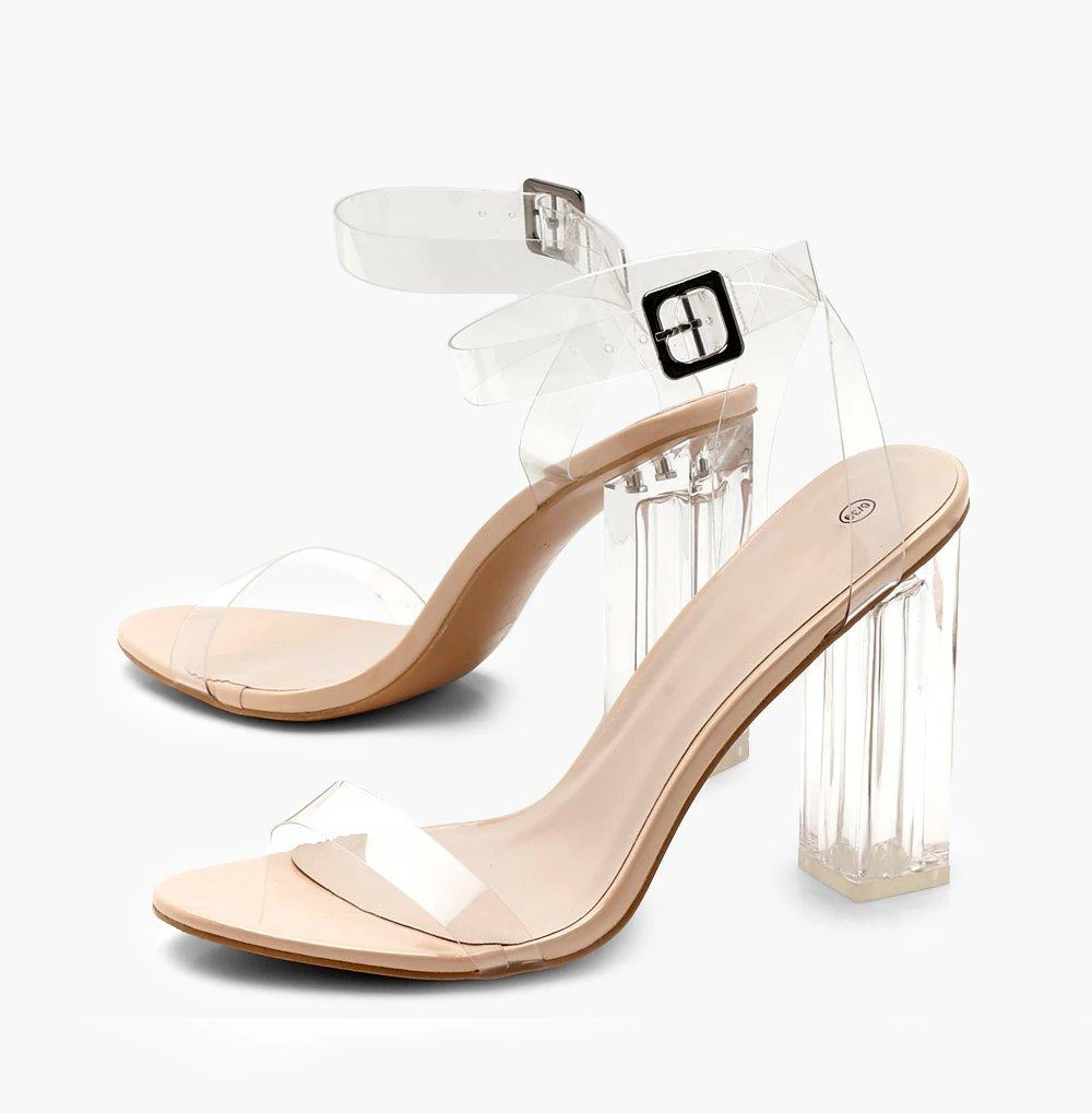 2022  transparent thick shoes women ladies pvc clear mules shoes high heels summer slide heeled Clear Block Barely There Heels