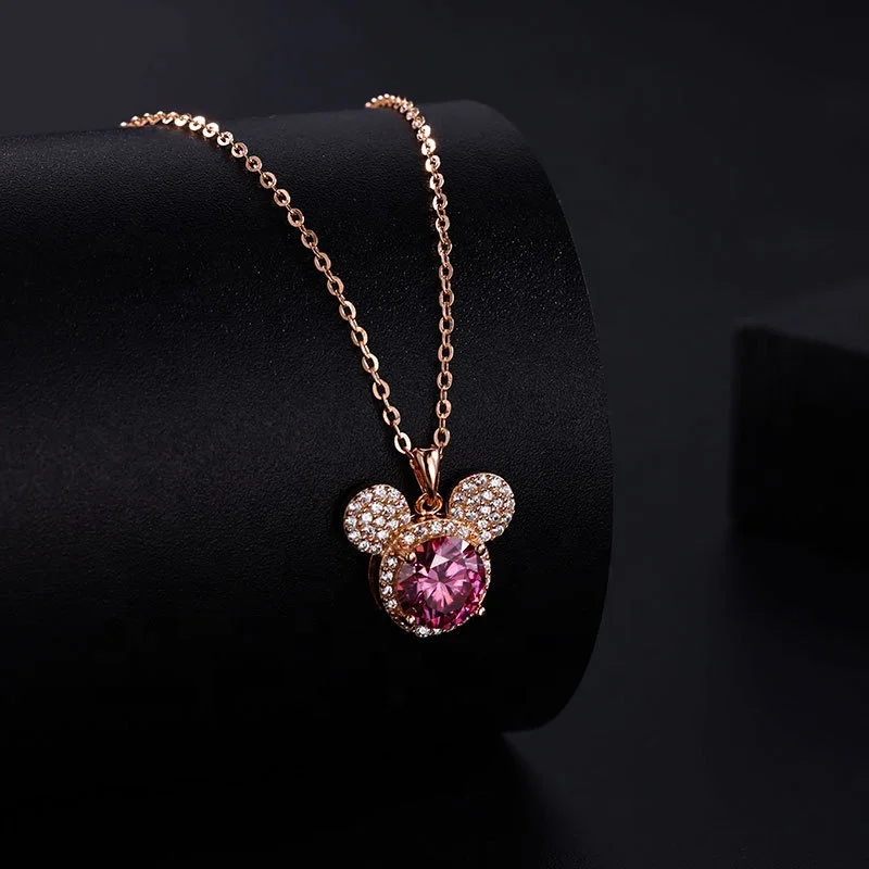 1 Ct  pink, blue ,white Moissanite Mickey mouse full diamond Pendant s925 sterling silver luxury necklace for women