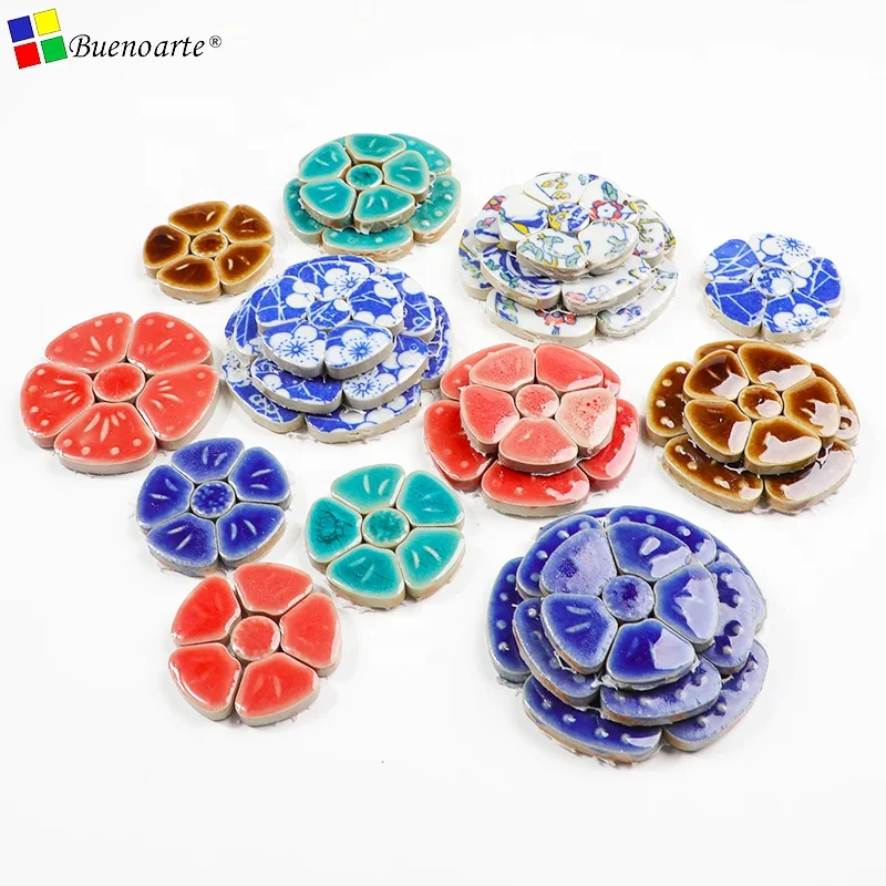 DIY Petal mosaic cherry bloom petal blue & white ceramic broken mosaics for children hobbies and crafts art