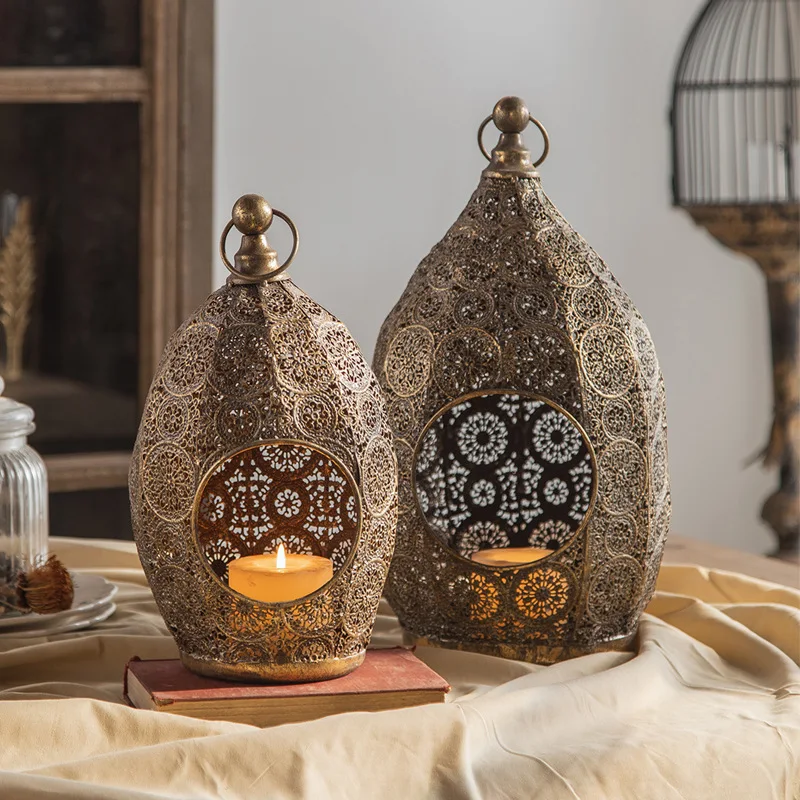 Antique Bohemian Hollow Luxury Candle Holder Wedding Decorative Candlelight Candle Sticks Holder Vintage Brass Candle Holder