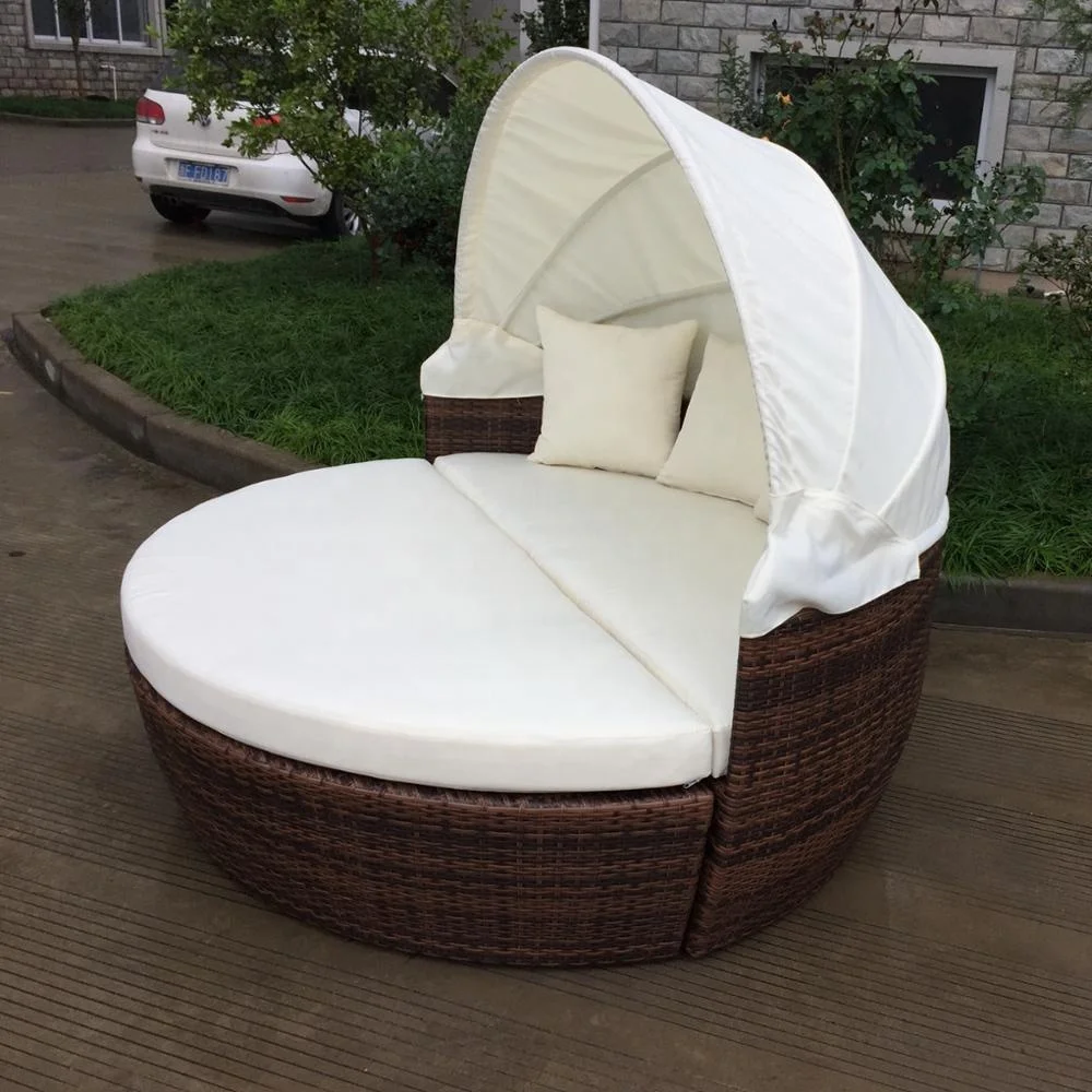 Wholesale china products modern rattan round outdoor lounge sunbed bed with canopy