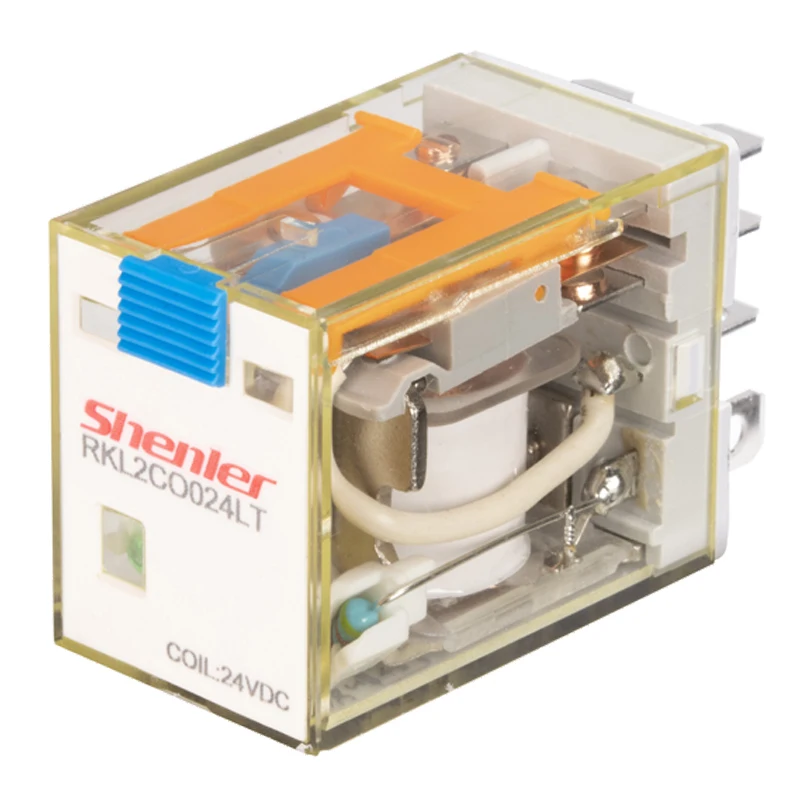 Shenler RKL2CO024LT miniature power relay 2 pole 10A 24VDC LED test button solid state relay power 24v transparent 24vdc