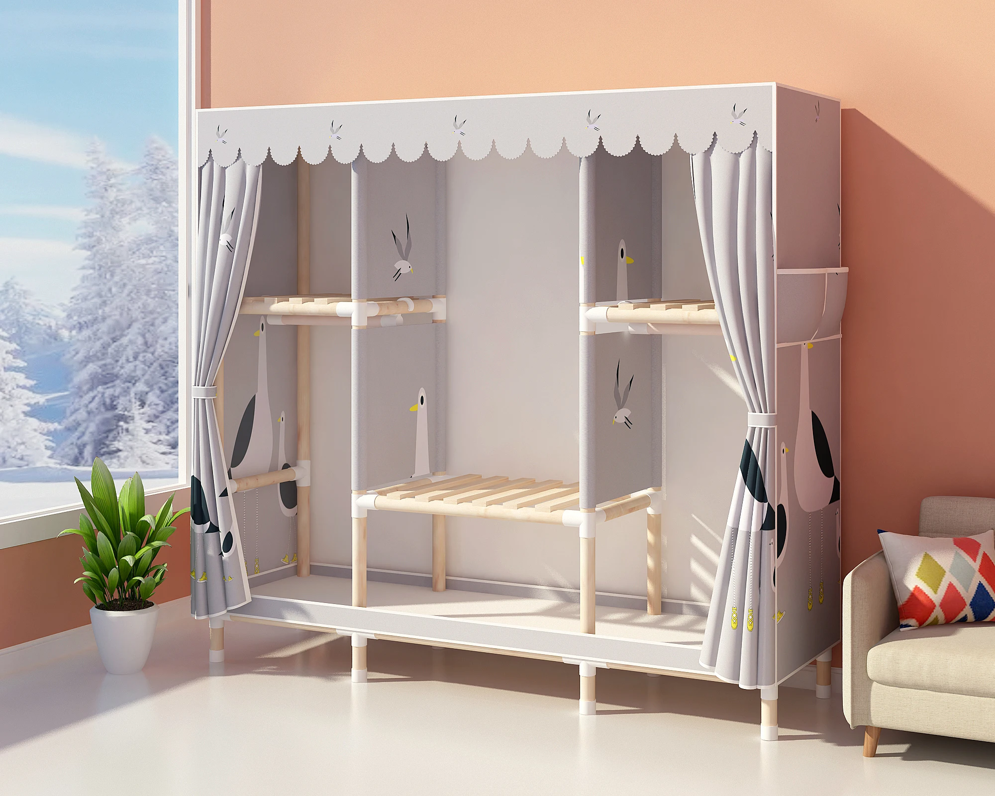 s1.5m Factory Designed Custom Solid Wood Wardrobe Fully Assembled Simple Solid Wood Portable Wardrobe For Young People