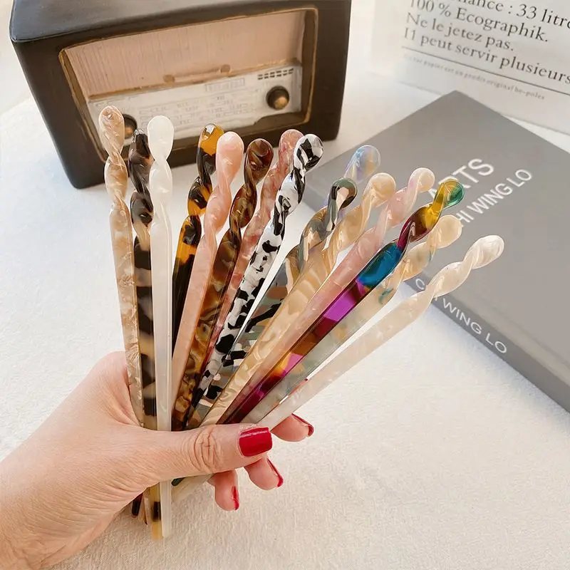 Fashion acrylic acetate hair clasp chopsticks twisted Stick pin Women Girls japan hairpins