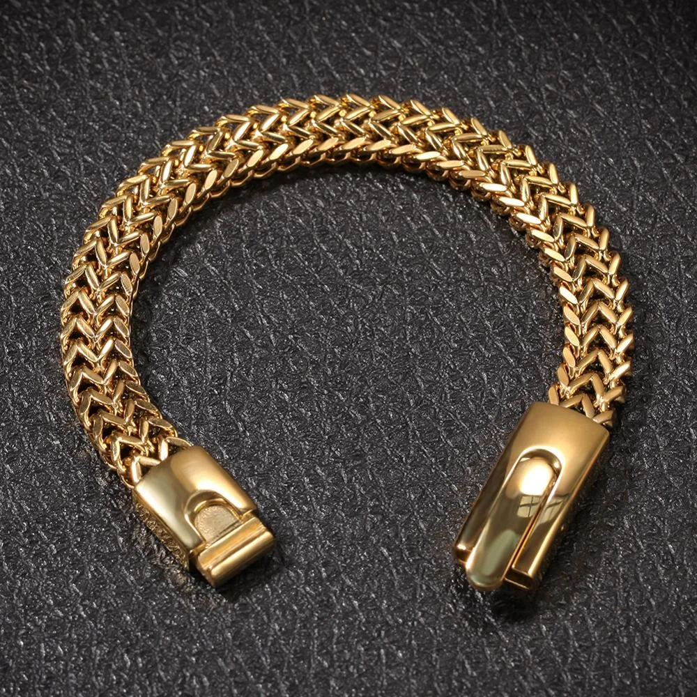 stainless steel 14k gold plated hip hop double franco bracelet
