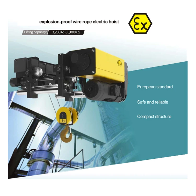 Europe standard safety reliable Explosion-proof wire rope electric hoist lifting capacity 3200kg-50000kg load