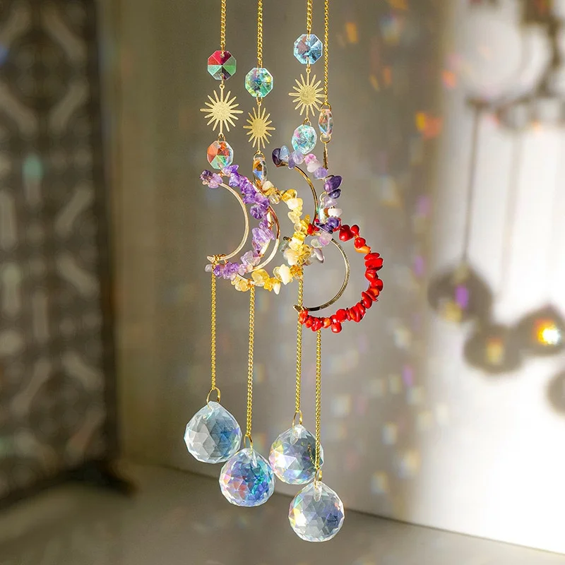 Sun Catchers Natural Crystal Sun Catcher Moon Sun Catchers Amethyst Quartz Crystal Suncatcher For Decoration
