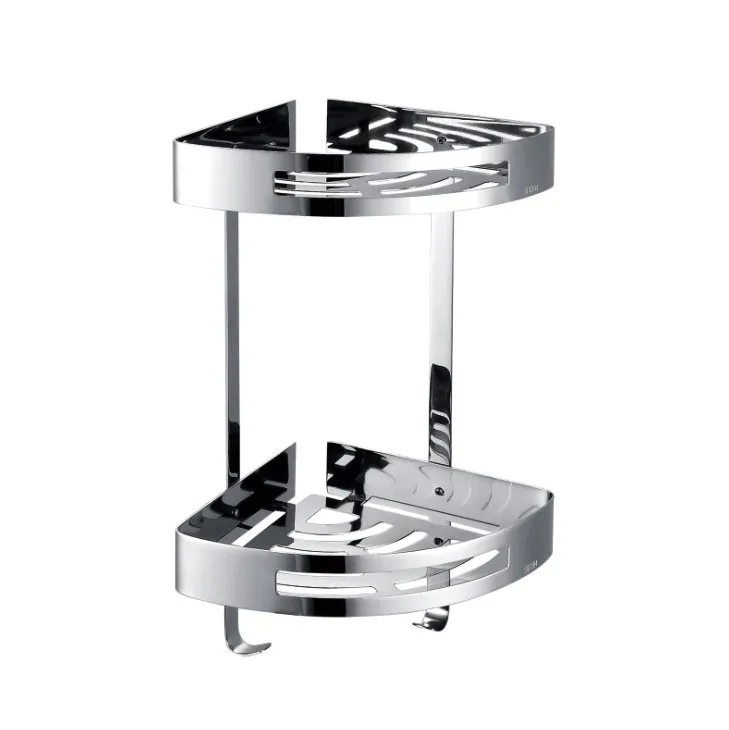 2-Tier Stainless Steel Wall-Mounted Bathroom Organizer Functional Corner Shower Shelf