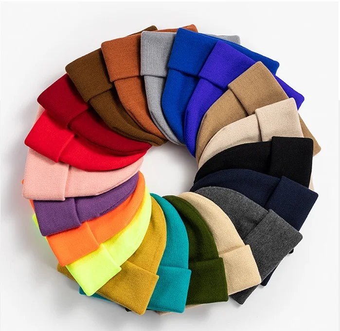 HKL0001 OEM winter acrylic knitting cotton custom ribbed men women girl pom unisex stripe fisherman cap cuff beanie hat