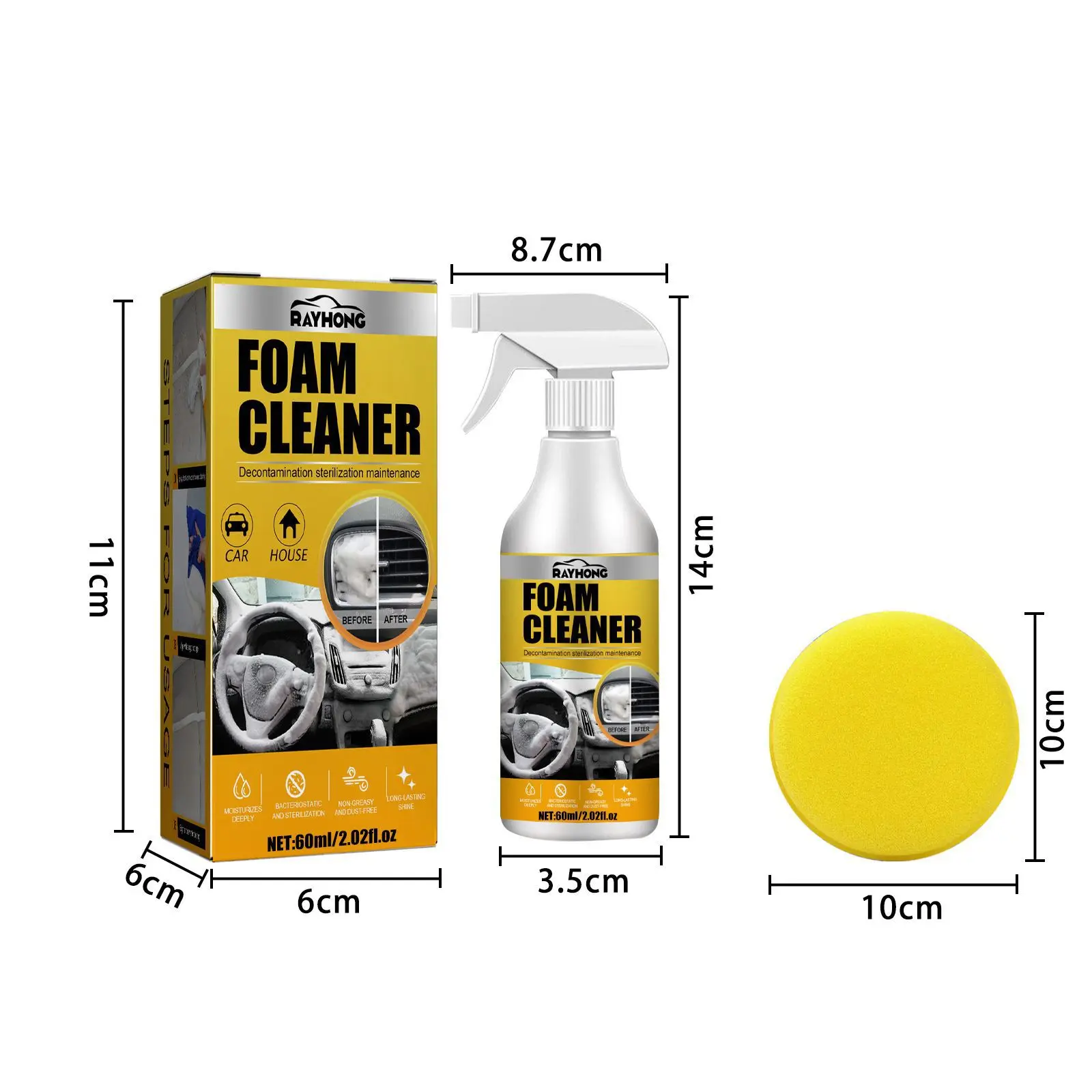 Car Cleaning Spray Foam Gun With Brush Waterless Car Wash Multipurpose Foam Cleaner Spray For Foam Carpet Cleaning