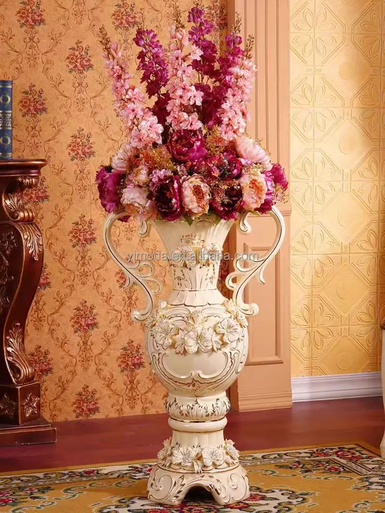 Classical French Wedding Home Decor Handmade cream white ceramic carved floor flower Vase