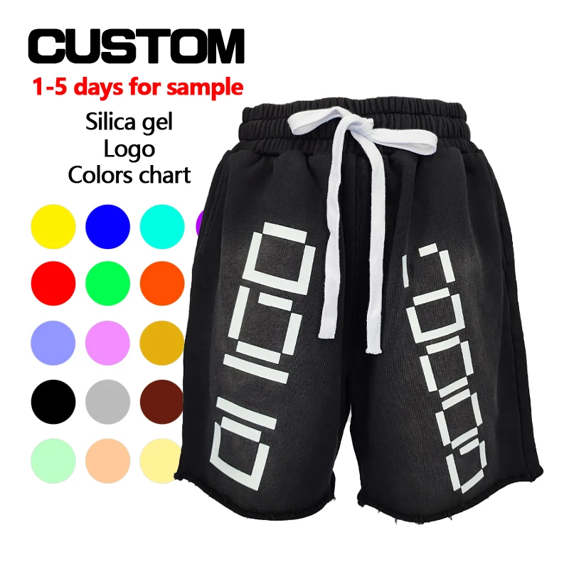 custom french terry cotton drawstring distressed silica print vintage wash shorts