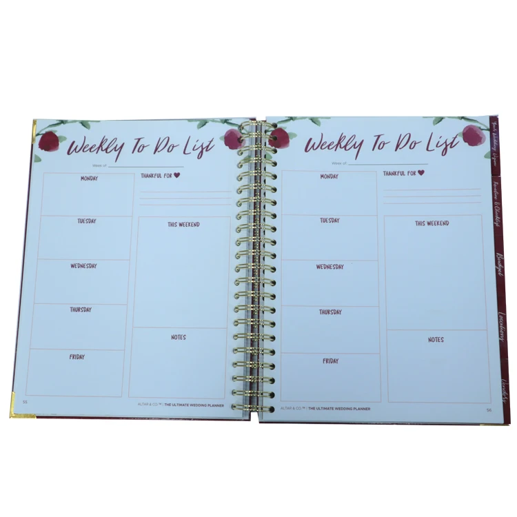 Custom Gold Spiral Hardcover Goals Journal Diary Book Printing Daily Stickers Planner Gift Set