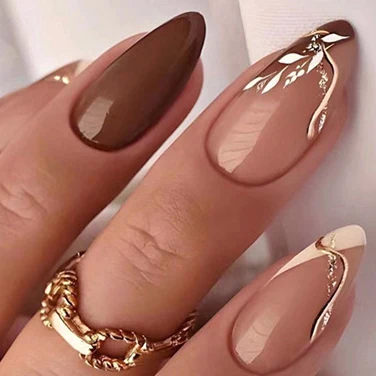 Autumn/Winter Gentle Nude Pink And Brown Short Press On Nails Embrace The Cozy Season Exuding Warmth And Femininity