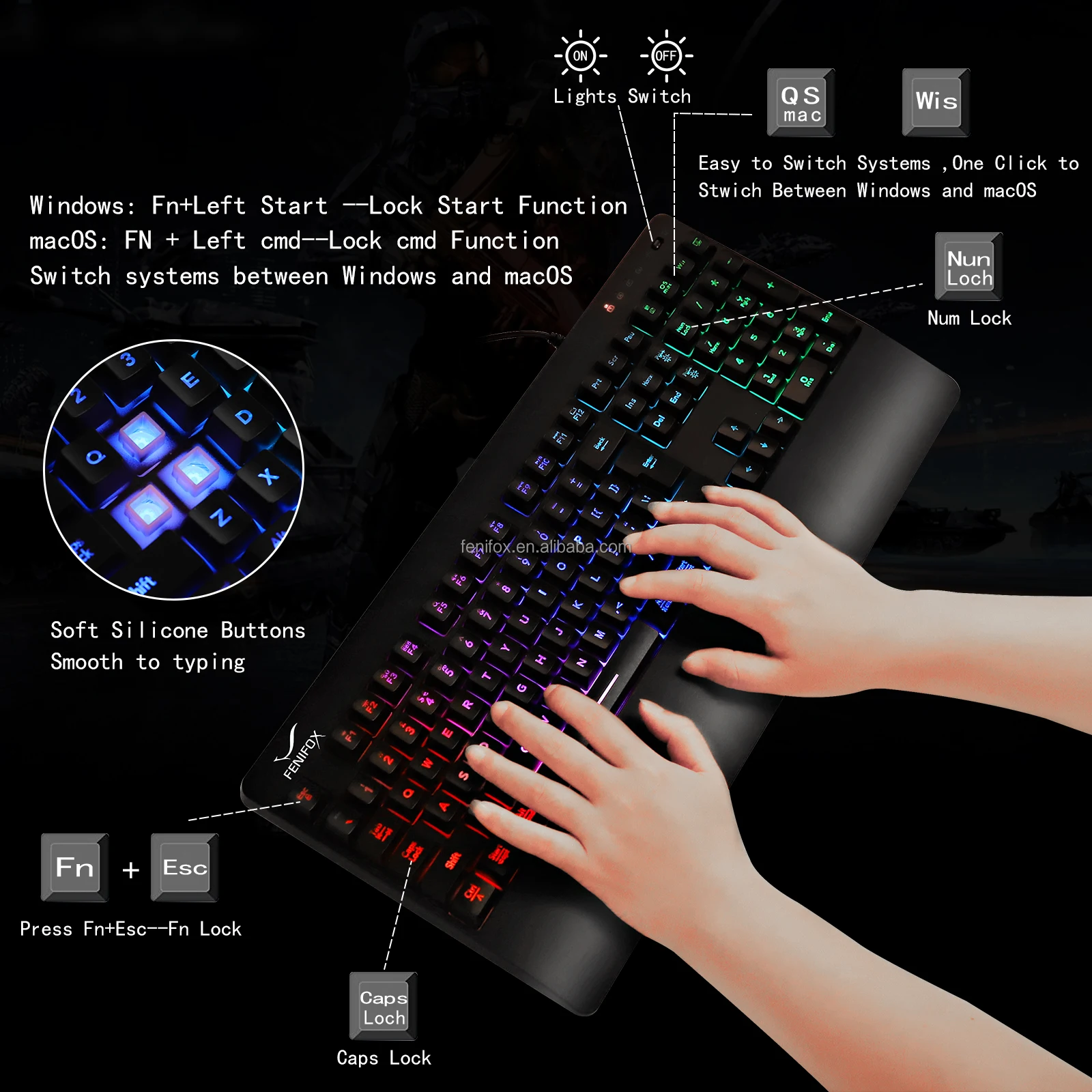 Big Palm Rest Ergonomic RGB Backlight Illuminated Game Light Gaming keyboard and Mouse Combo