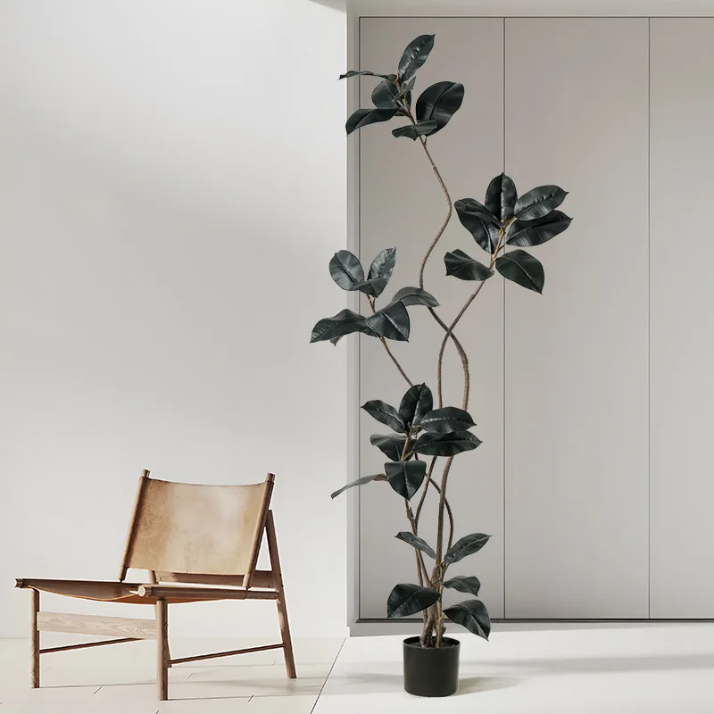 The living room is decorated with high-end artificial green plants, oak trees, artificial plants, potted plants