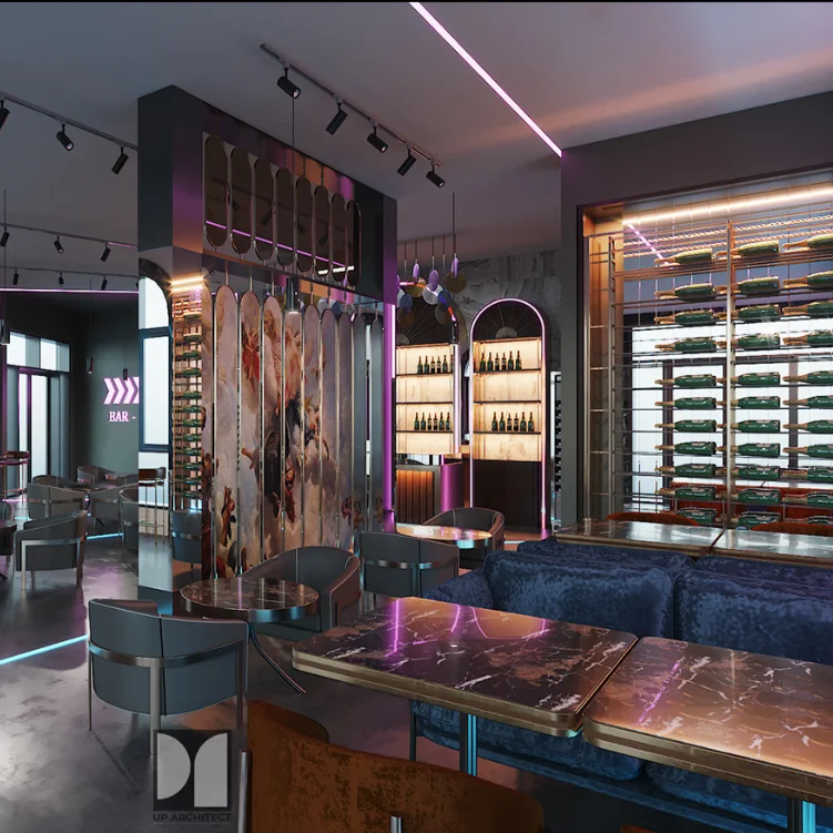 Modern neon LED light club furniture display design custom luxury pub wine bar operating table bar counter