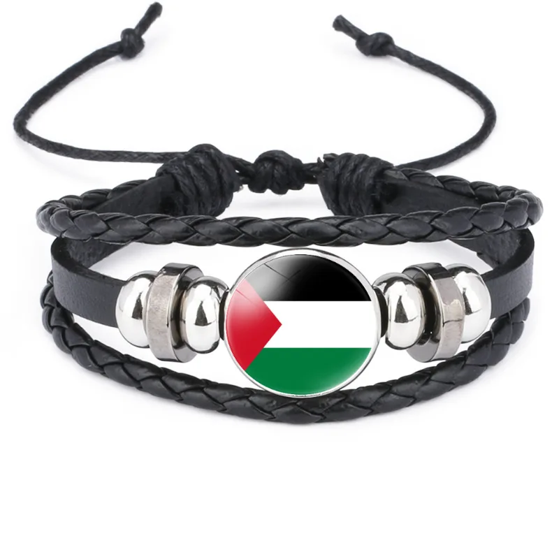 National flags leather bracelet handmade braided bracelet