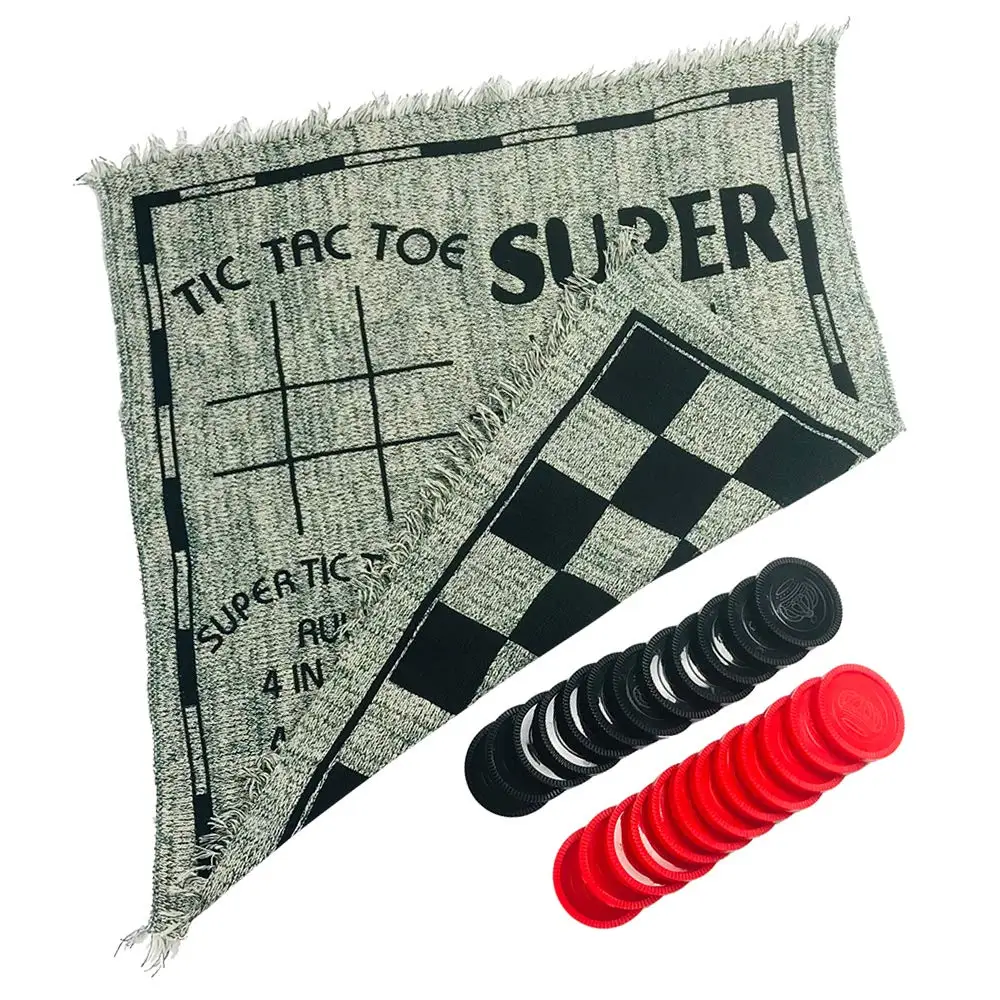 Giant 3 in 1 Checkers and Mega Tic Tac Toe with Reversible Rug indoor/Outdoor Jumbo Checker Rug Game