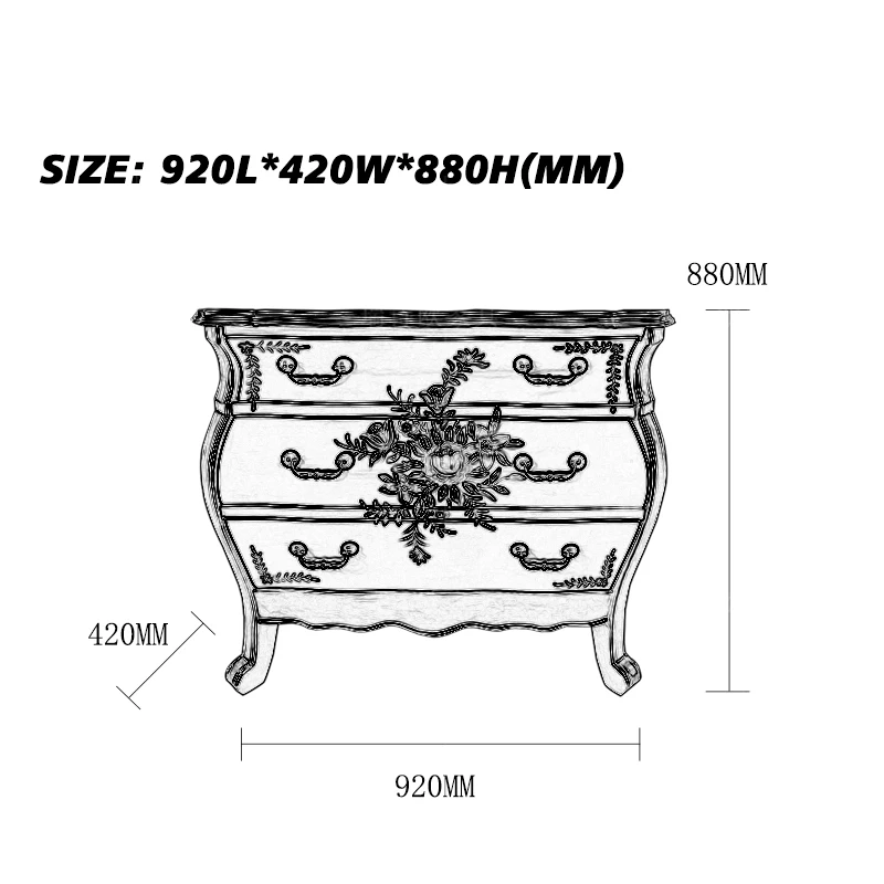Antique French-Style Solid Wood Green Chest of Drawers Living Room Furniture with Wooden Drawing Cabinets