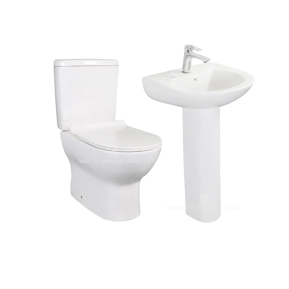 Sanitary Ware Bathroom Washdown Toilet Ceramic Two Piece Wc Toilet Set With Basins Sink