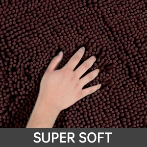 Chinese Suppliers Mass Stock Non Slip Solid Chenille Water Absorption Shaggy Rug Chenille Carpet Bath Mat Shower Mats