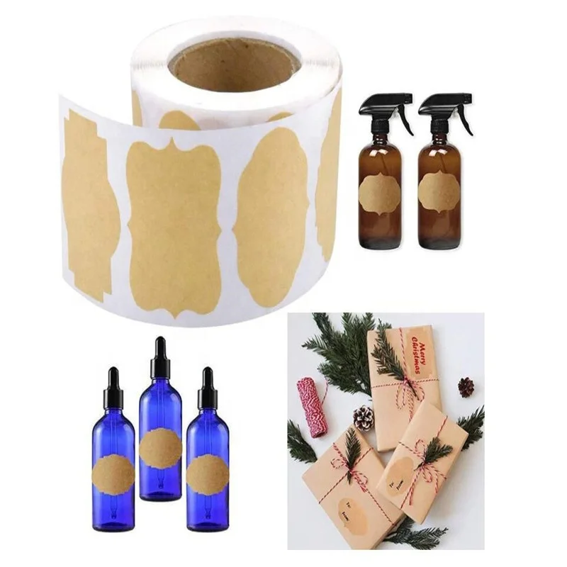 Natural Kraft Labels 5cm x 3cm Self Adhesive Blank Stickers Write On Labels Holiday Present Label Stickers for Jar Bottle