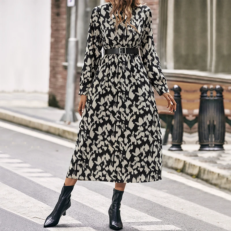 Elegant Floral Print Women Dress Spring Summer Casual O Neck Long Sleeve Chiffon A Line Long Maxi Dress Party Vestidos